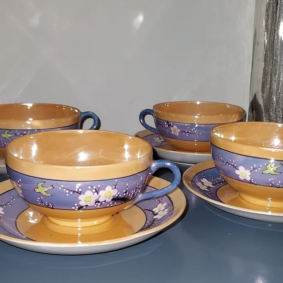 Unique Vintage Kitchen Teacups Saucers Peach Lusterware
